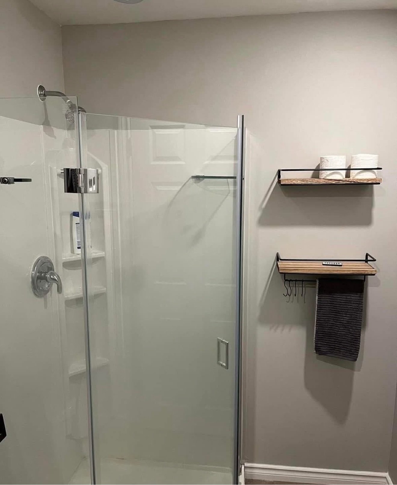 Bathroom shower with a glass door